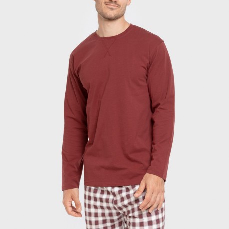Pigiama lungo uomo cotone Cuadro Gustavo bordeaux