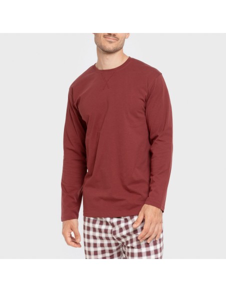 Pigiama lungo uomo cotone Cuadro Gustavo bordeaux