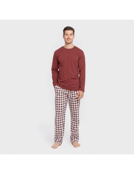 Pigiama lungo uomo cotone Cuadro Gustavo bordeaux