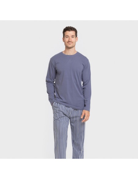 Pigiama lungo uomo cotone Raya Fernando blu