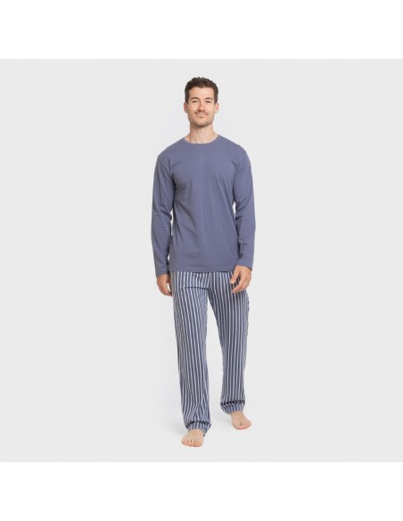 Pigiama lungo uomo cotone Raya Fernando blu