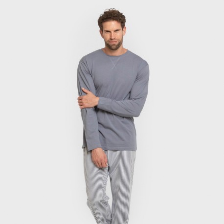 Pigiama lungo uomo cotone Raya Santi indaco