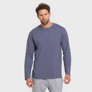 Pigiama lungo uomo cotone Cuadro Saul blu
