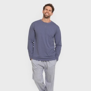Pigiama lungo uomo cotone Cuadro Saul blu 2