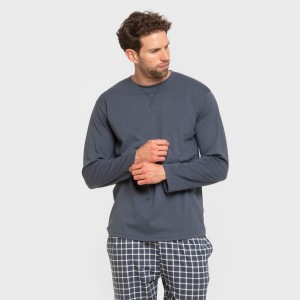 Pigiama lungo uomo cotone Cuadro Roberto blu