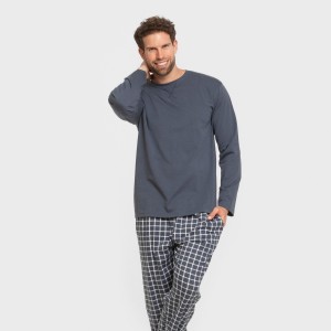 Pigiama lungo uomo cotone Cuadro Roberto blu 2
