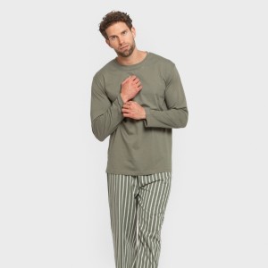 Pigiama lungo uomo cotone Raya Albert verde militare 2