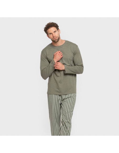 Pigiama lungo uomo cotone Raya Albert verde militare
