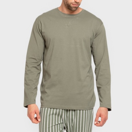 Pigiama lungo uomo cotone Raya Albert verde militare