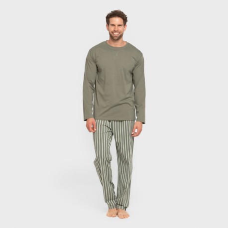 Pigiama lungo uomo cotone Raya Albert verde militare