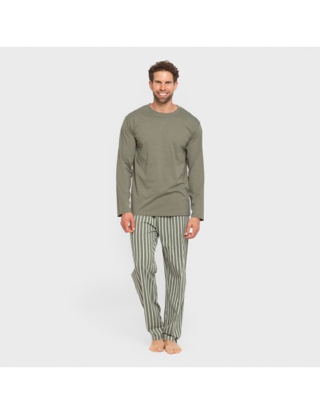 Pigiama lungo uomo cotone Raya Albert verde militare