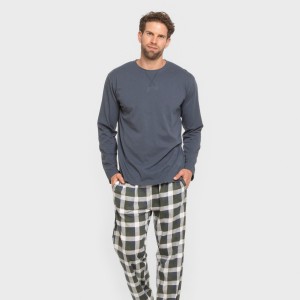 Pigiama lungo uomo cotone Cuadro Ferni blu navy 2