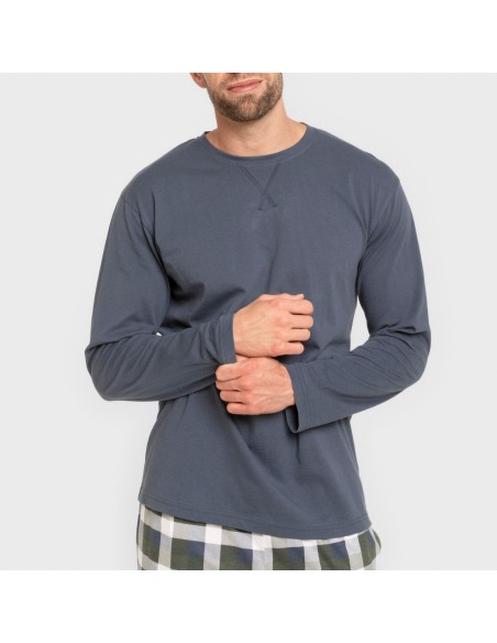 Pigiama lungo uomo cotone Cuadro Ferni blu navy