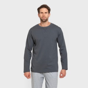 Pigiama lungo uomo cotone Cuadro Edmund blu