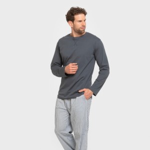 Pigiama lungo uomo cotone Cuadro Edmund blu 2