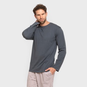 Pigiama lungo uomo cotone Cuadro Michael blu