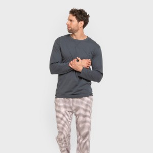 Pigiama lungo uomo cotone Cuadro Michael blu 2