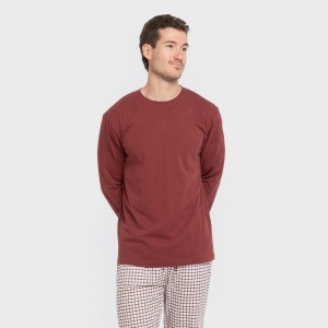 Pigiama lungo uomo cotone Cuadro Michael bordeaux