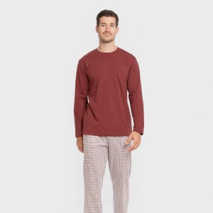 Pigiama lungo uomo cotone Cuadro Michael bordeaux 2
