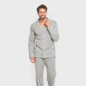 Pigiama lungo giacca cotone uomo Raya Ceballos indaco 2