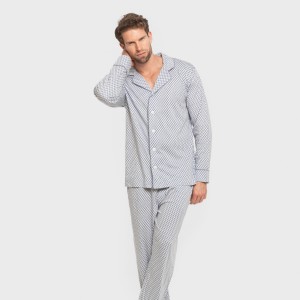 Pigiama lungo giacca cotone uomo Harry celeste 2