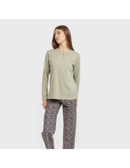 Pigiama lungo cotone Gabi verde chiaro