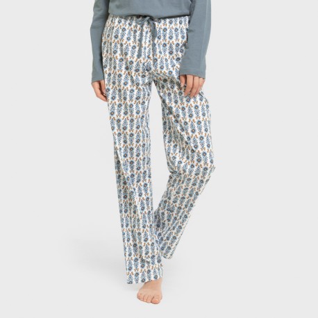 Pigiama lungo cotone Hibisco blu acqua