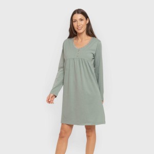 Camicia da notte in cotone a manica lunga con pizzo in tinta unita 2