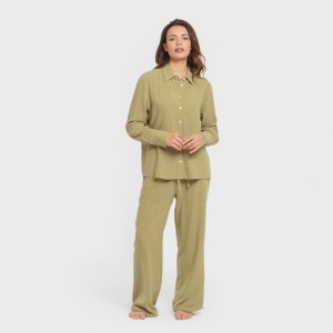 Pantalone lungo da donna in lino tinta unita 2