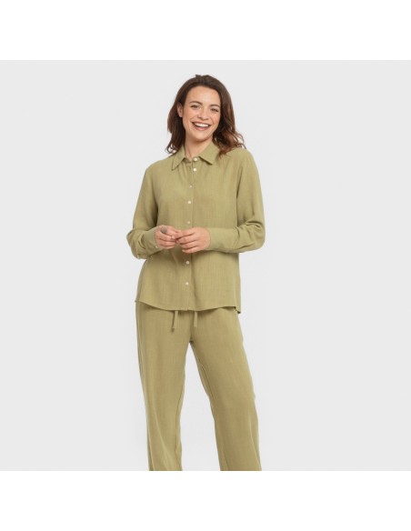 Pantalone lungo da donna in lino tinta unita