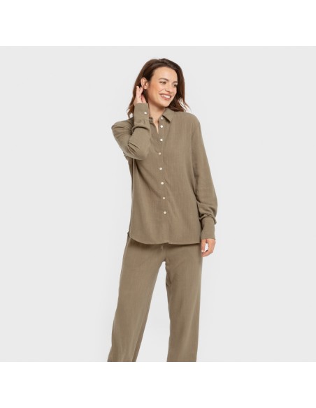 Pantalone lungo da donna in lino tinta unita