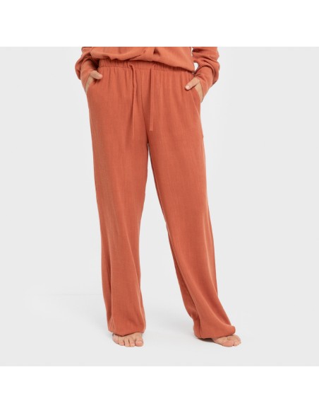 Pantalone lungo da donna in lino tinta unita