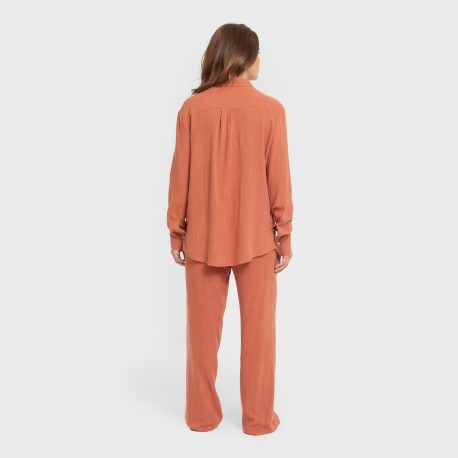 Pantalone lungo da donna in lino tinta unita