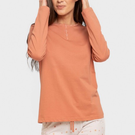 Pigiama lungo cotone Condy ocra - rame