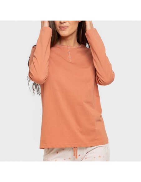 Pigiama lungo cotone Condy ocra - rame