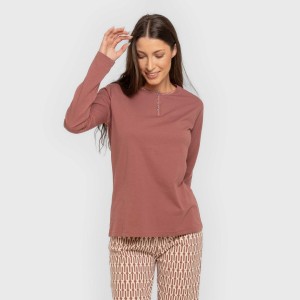 Pigiama lungo cotone Eucalipto malva rosa