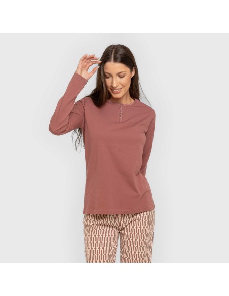 Pigiama lungo cotone Eucalipto malva rosa