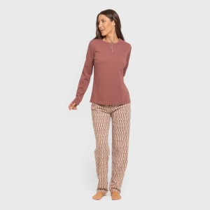 Pigiama lungo cotone Eucalipto malva rosa 2