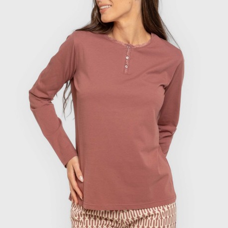 Pigiama lungo cotone Eucalipto malva rosa