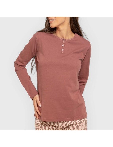 Pigiama lungo cotone Eucalipto malva rosa