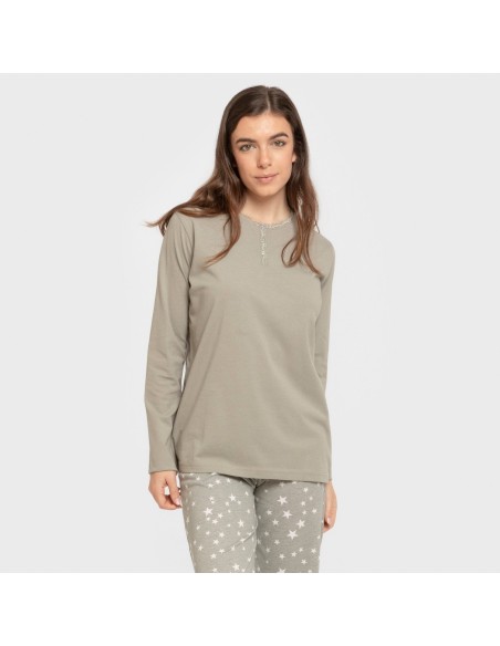 Pigiama lungo cotone Estrellita verde sabbia