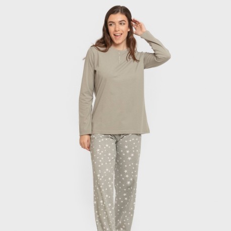 Pigiama lungo cotone Estrellita verde sabbia