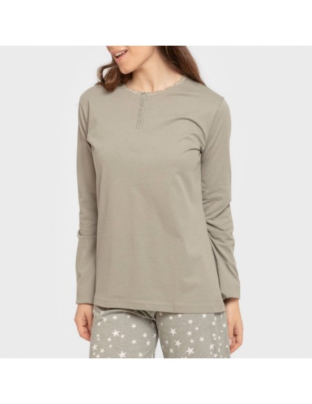 Pigiama lungo cotone Estrellita verde sabbia