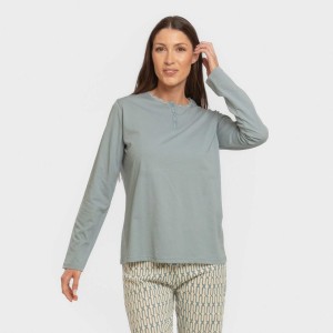 Pigiama lungo cotone Eucalipto celeste