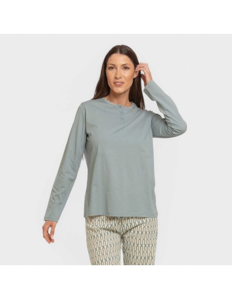 Pigiama lungo cotone Eucalipto celeste