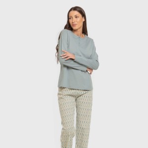 Pigiama lungo cotone Eucalipto celeste 2