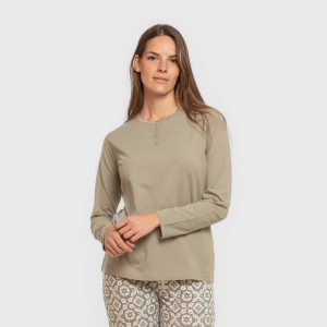 Pigiama lungo cotone Eugenia verde sabbia