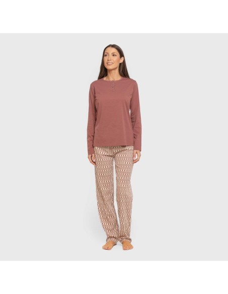 Pigiama lungo cotone Eucalipto malva rosa