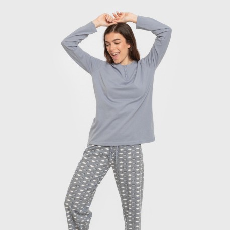 Pigiama lungo cotone Ocean indaco