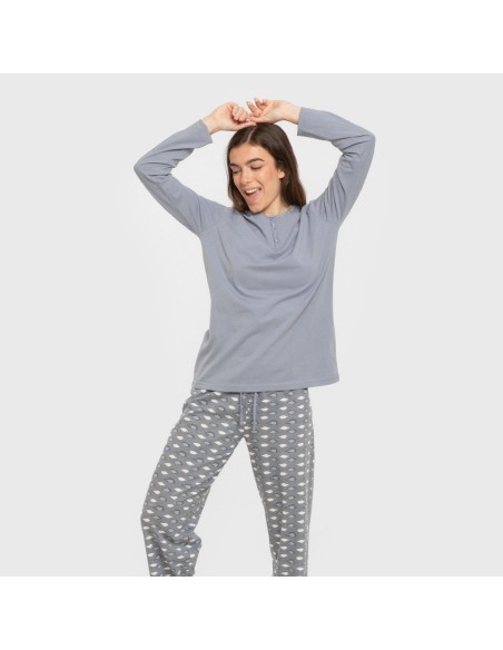 Pigiama lungo cotone Ocean indaco